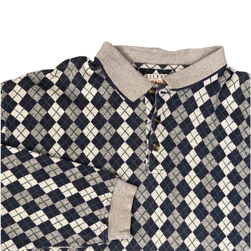Sierra Fashions Shirt Argyle Pattern Long Sleeve VTG 90's‎ Men's Large Y2K Knit